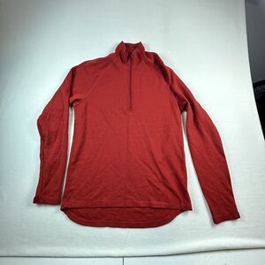 Ibex Pullover Mens Large Red 1/2 Zip Sweater Mock Neck Curve Hem Raglan Sleeve